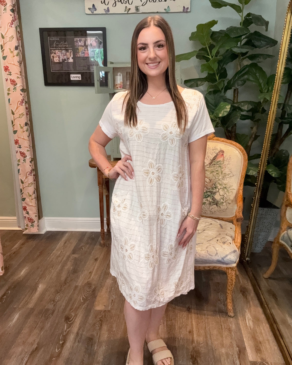 Italian Cotton Floral Embroidered Shirt Dress