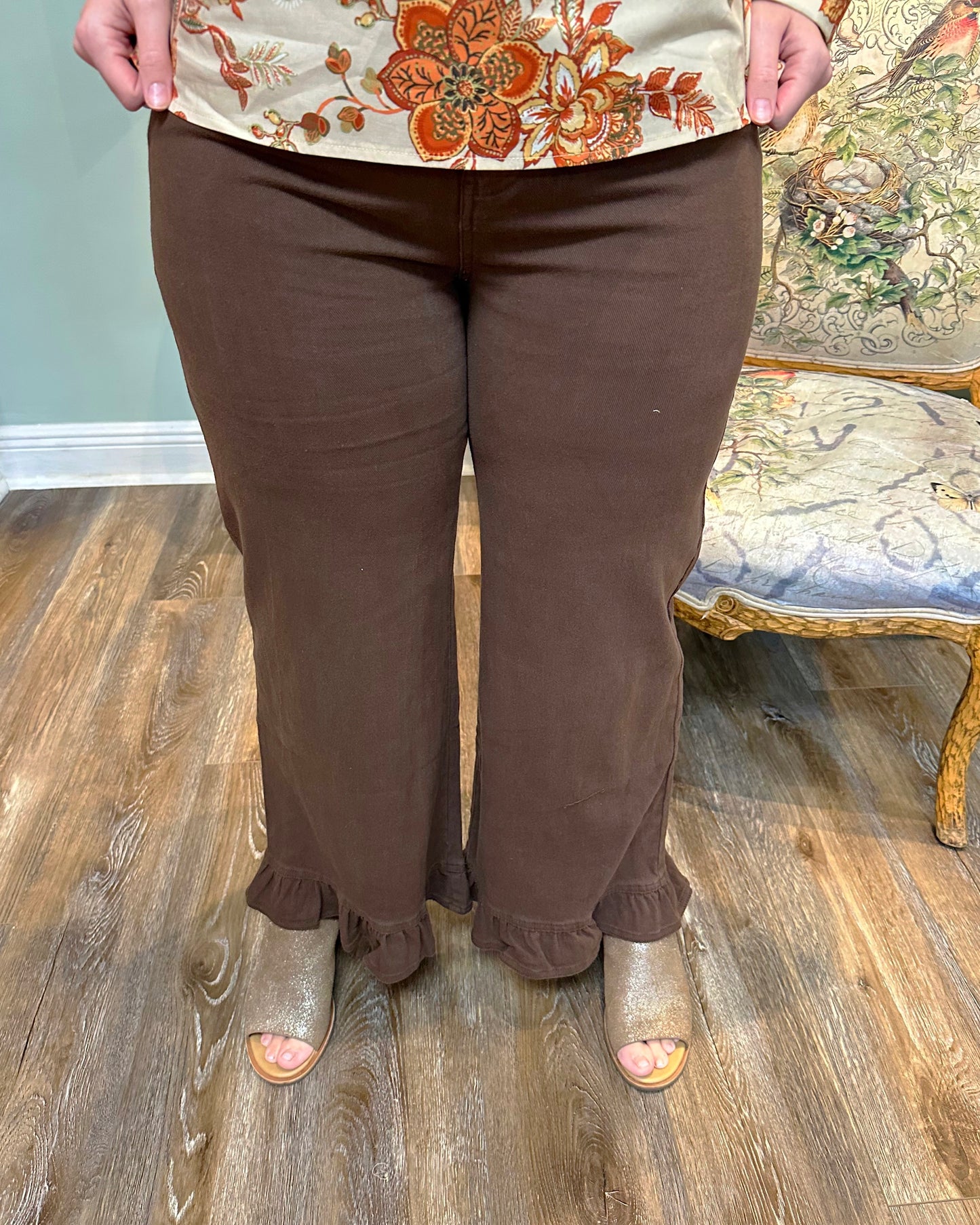 Chocolate Ruffle Hem Pant