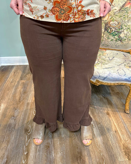 Chocolate Ruffle Hem Pant