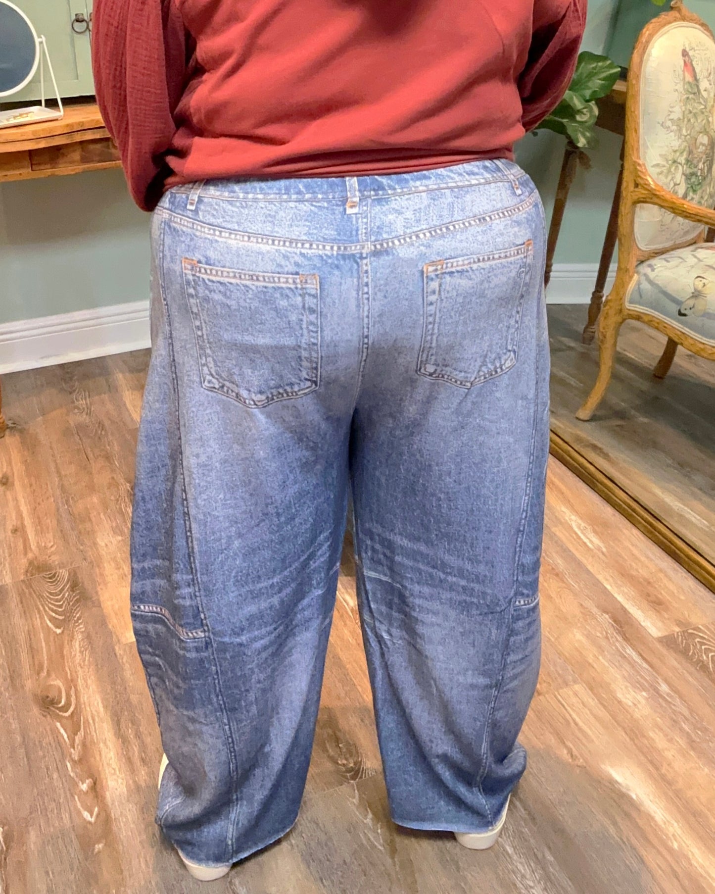 Faux Denim - Terry Barrel Pants