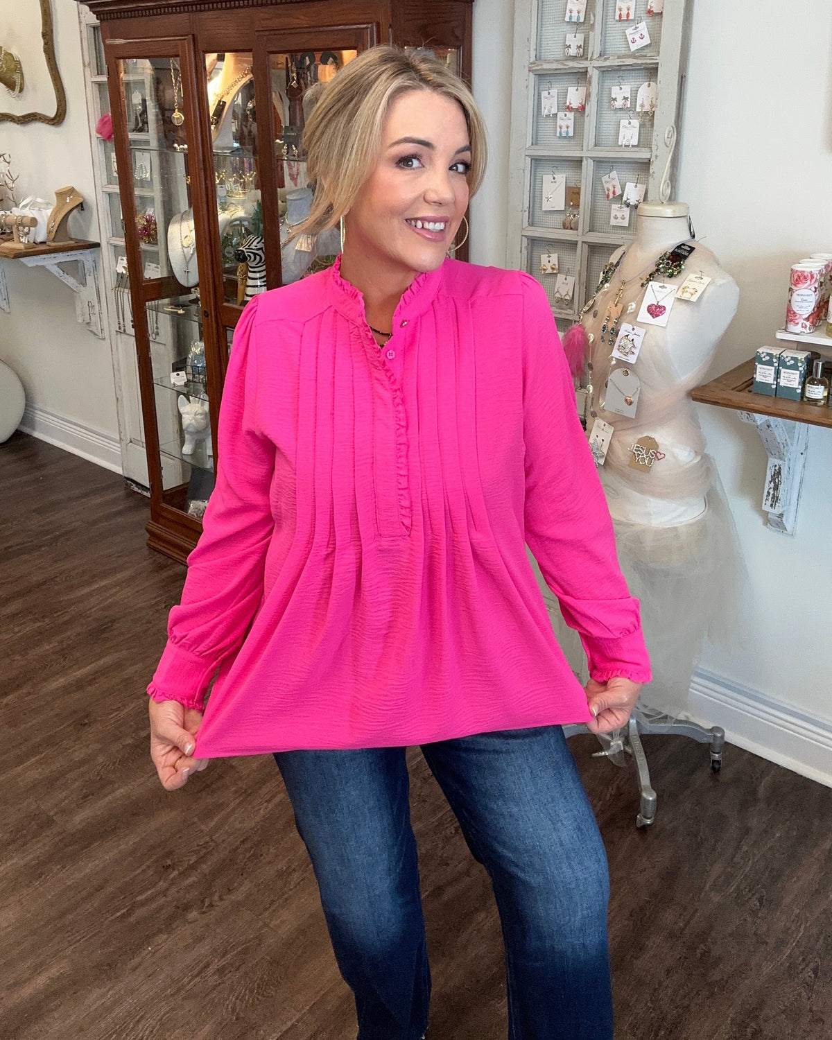Hot Pink Pleated Blouse