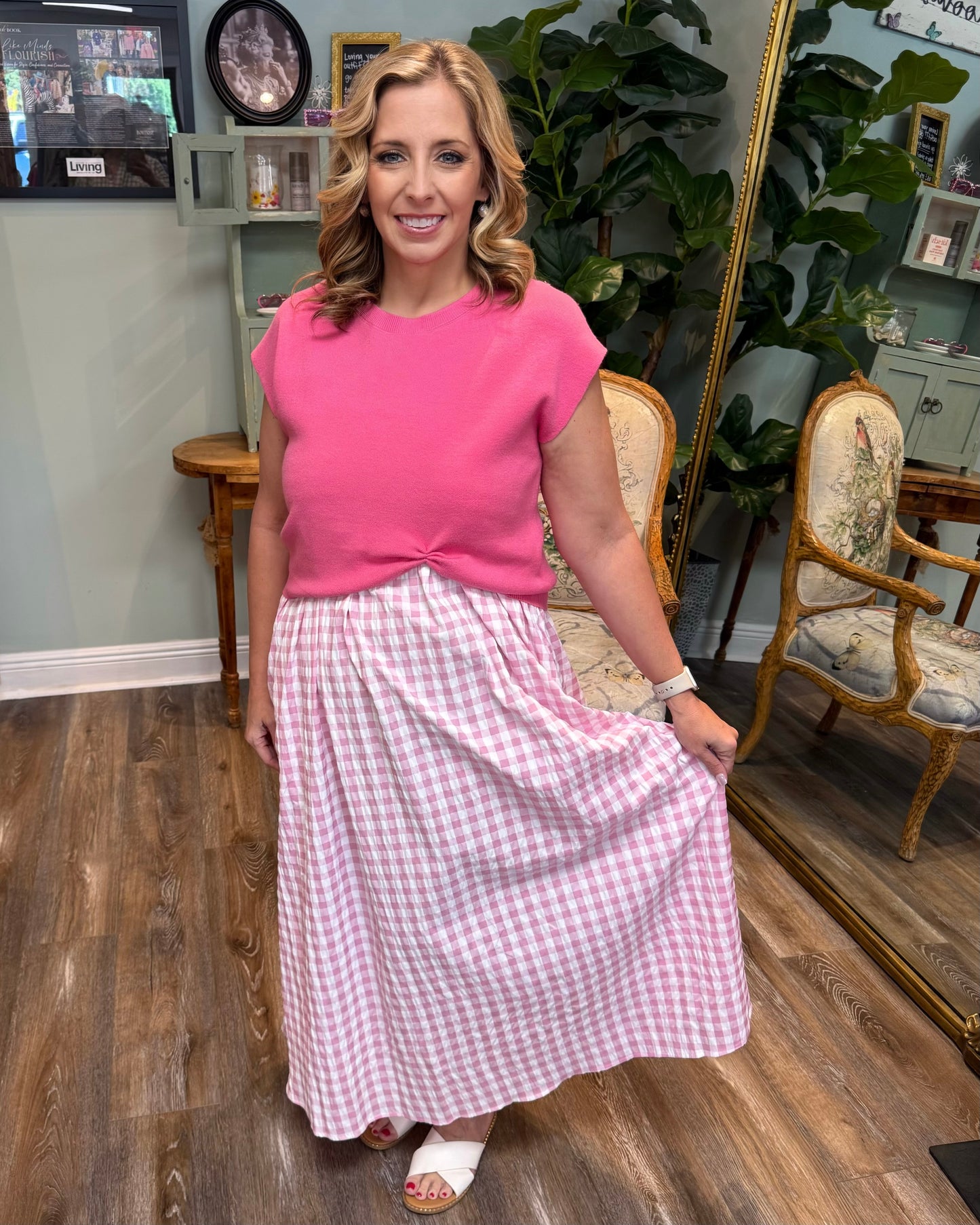 Shortsleeve Gingham Skirt Combo Dress