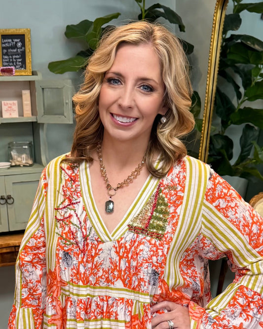 Ivory and Coral Coastal Print Dress