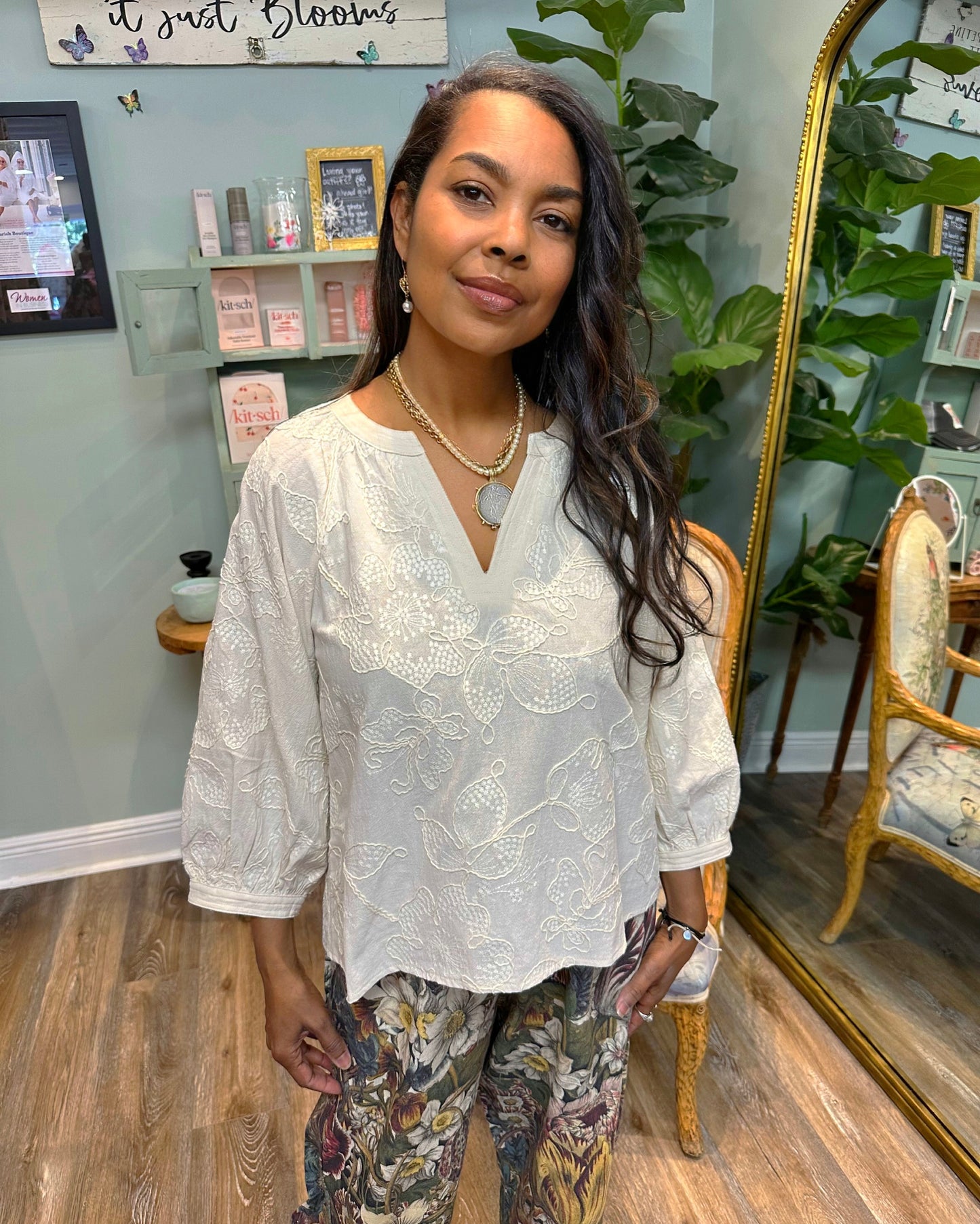 Vanilla V-neck Textured Blouse