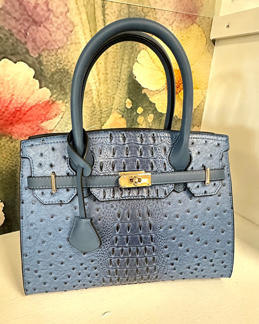 Navy Ostrich Satchel