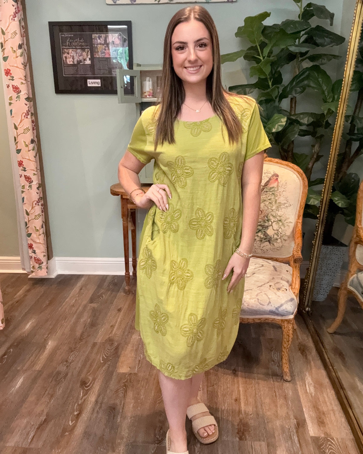 Italian Cotton Floral Embroidered Shirt Dress