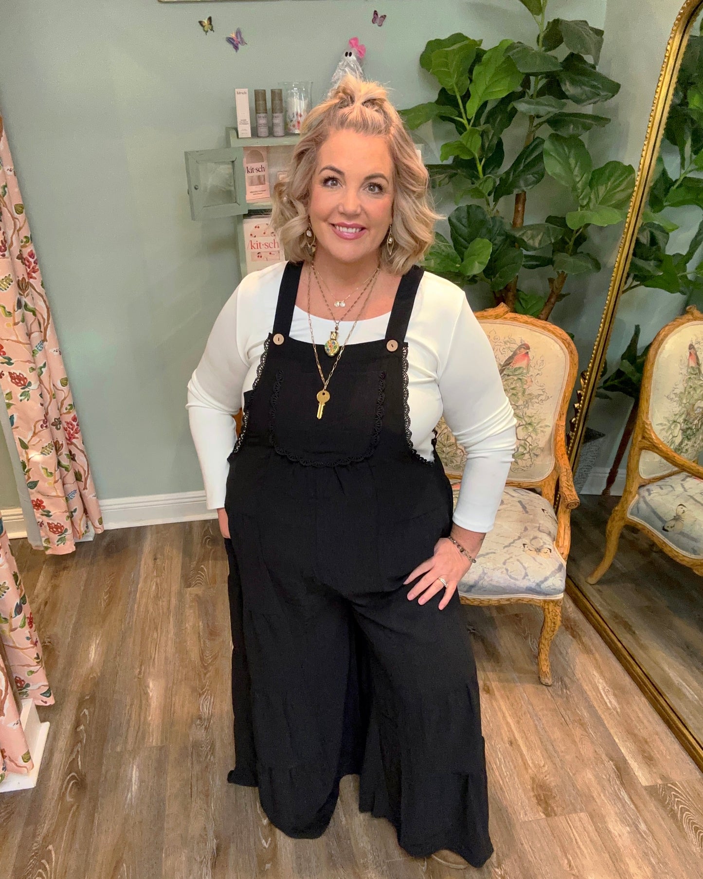 Black Overall with Tiered Wide Leg