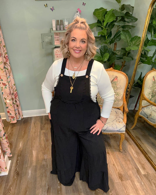 Black Overall with Tiered Wide Leg