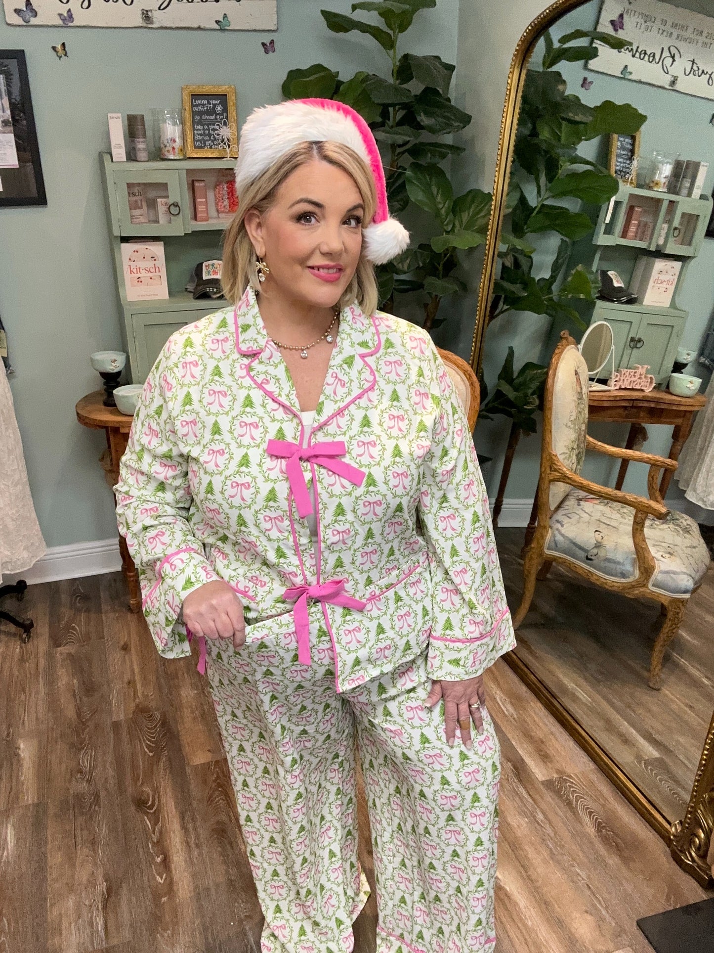 Two Piece Bow and Tree Pajama Set