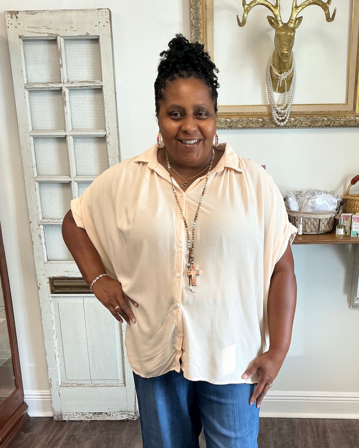 Textured Apricot Dolman Top