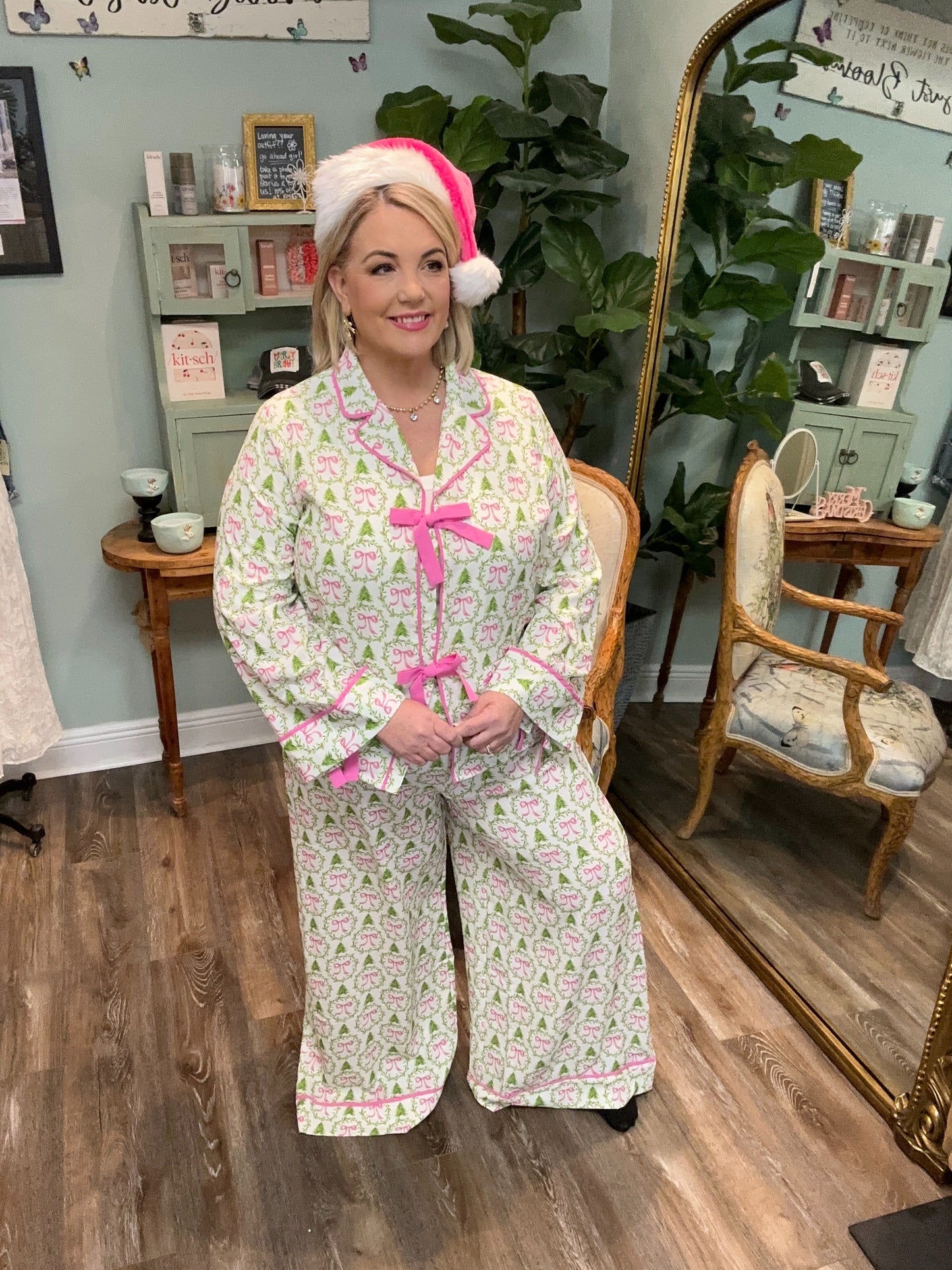 Two Piece Bow and Tree Pajama Set