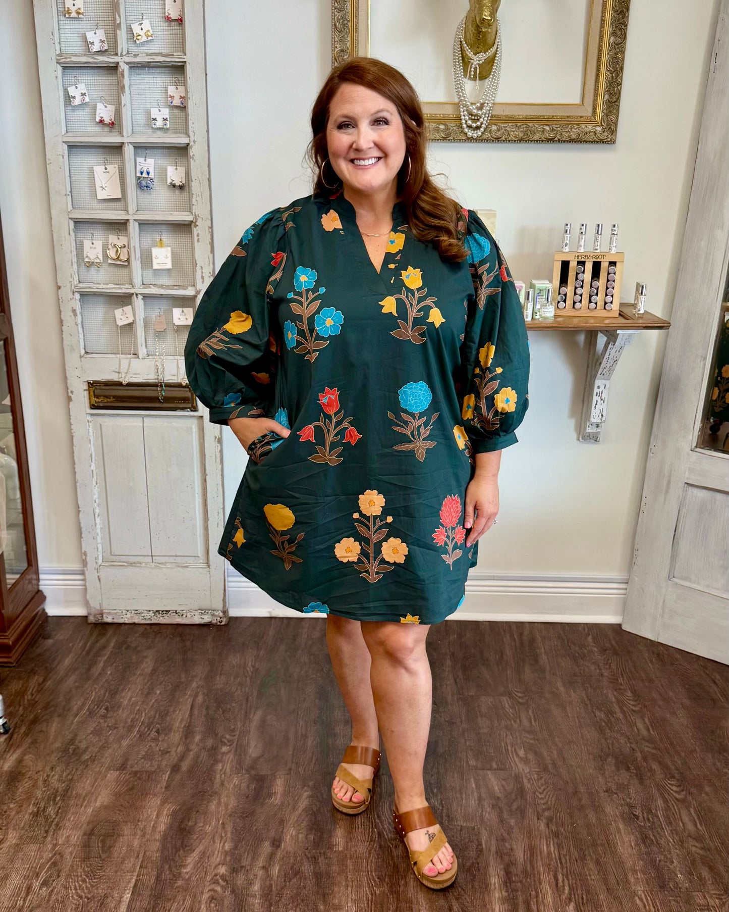 Teal Multi Color Floral Print Dress