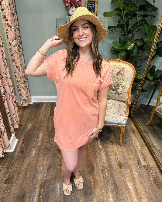 Short Coral T-shirt Dress with Pockets