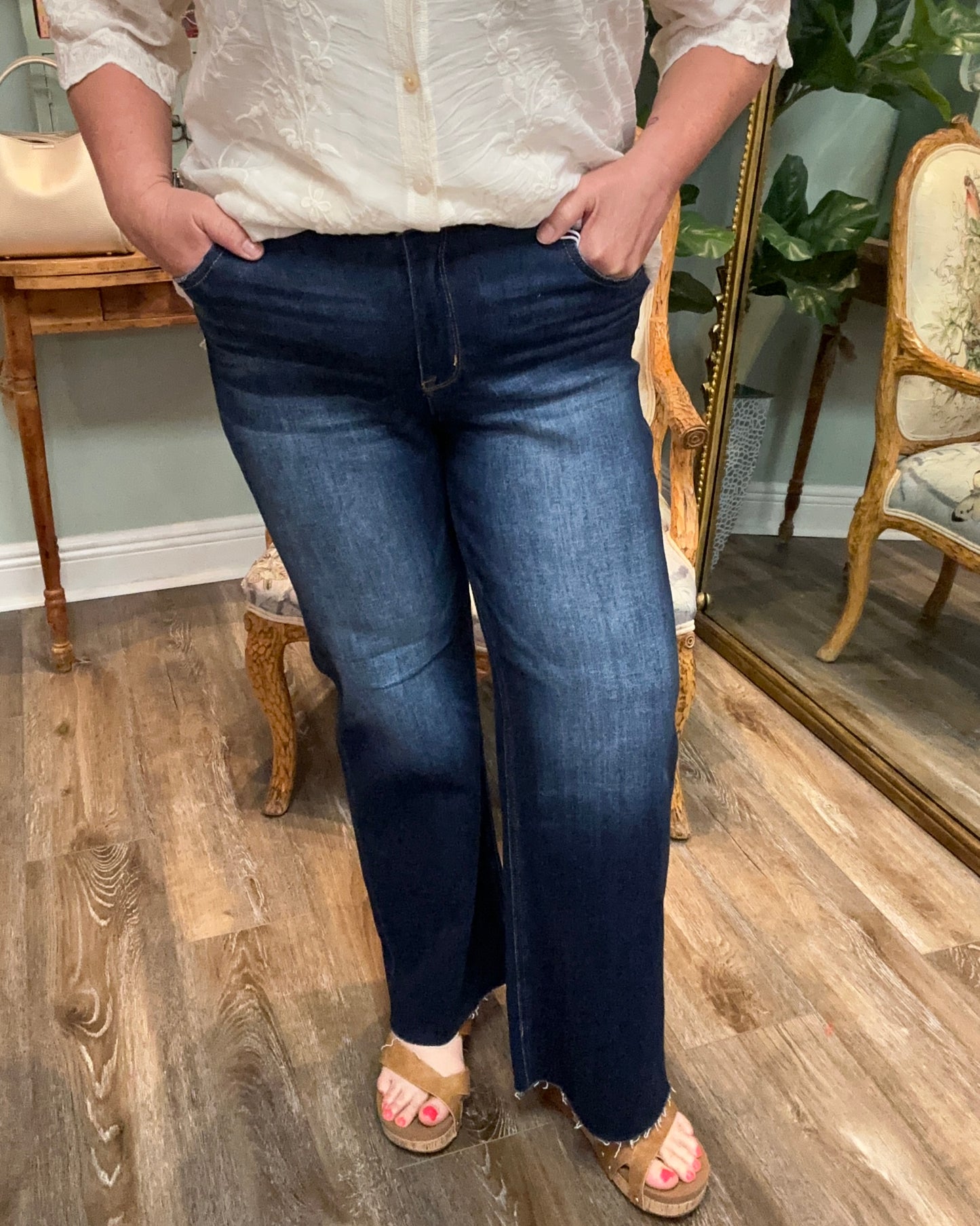 Risen Mid Rise Crop Straight Raw Hem Jean