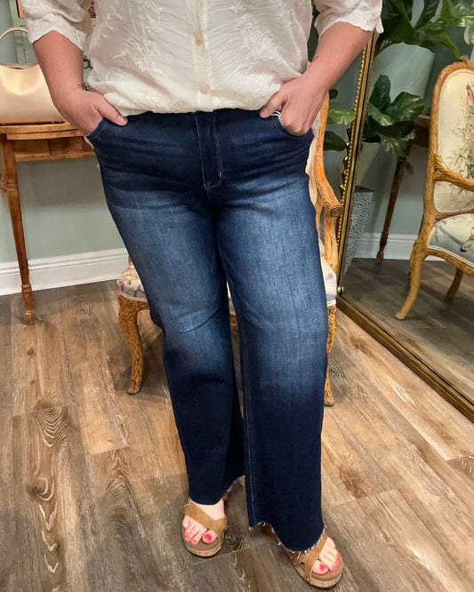 Risen Mid Rise Crop Straight Raw Hem Jean