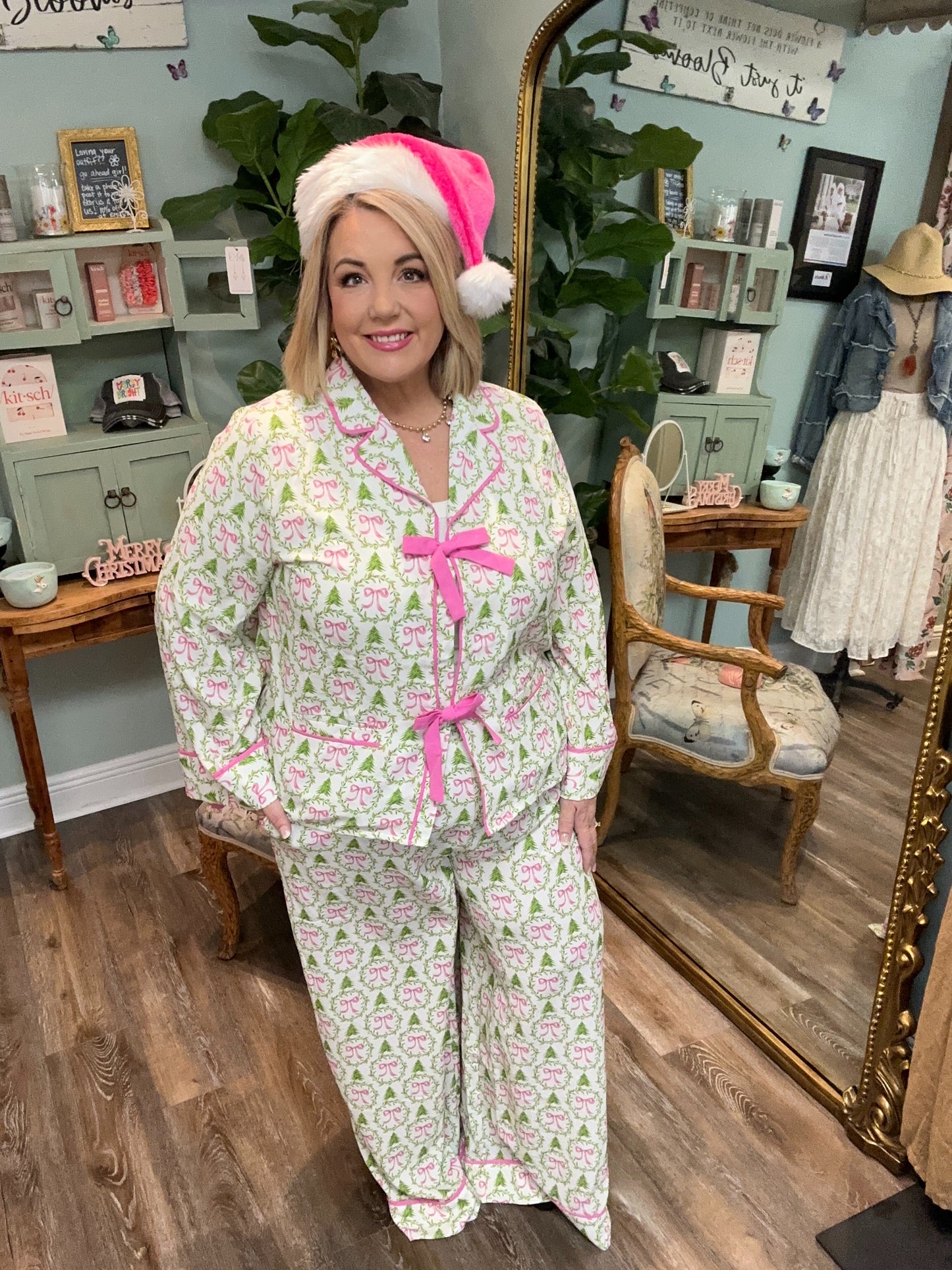 Two Piece Bow and Tree Pajama Set