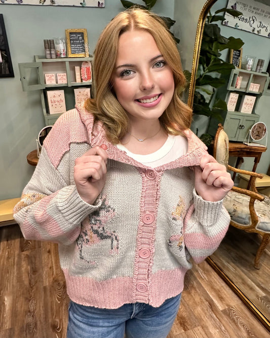 Pink and White Horse Print Sweater