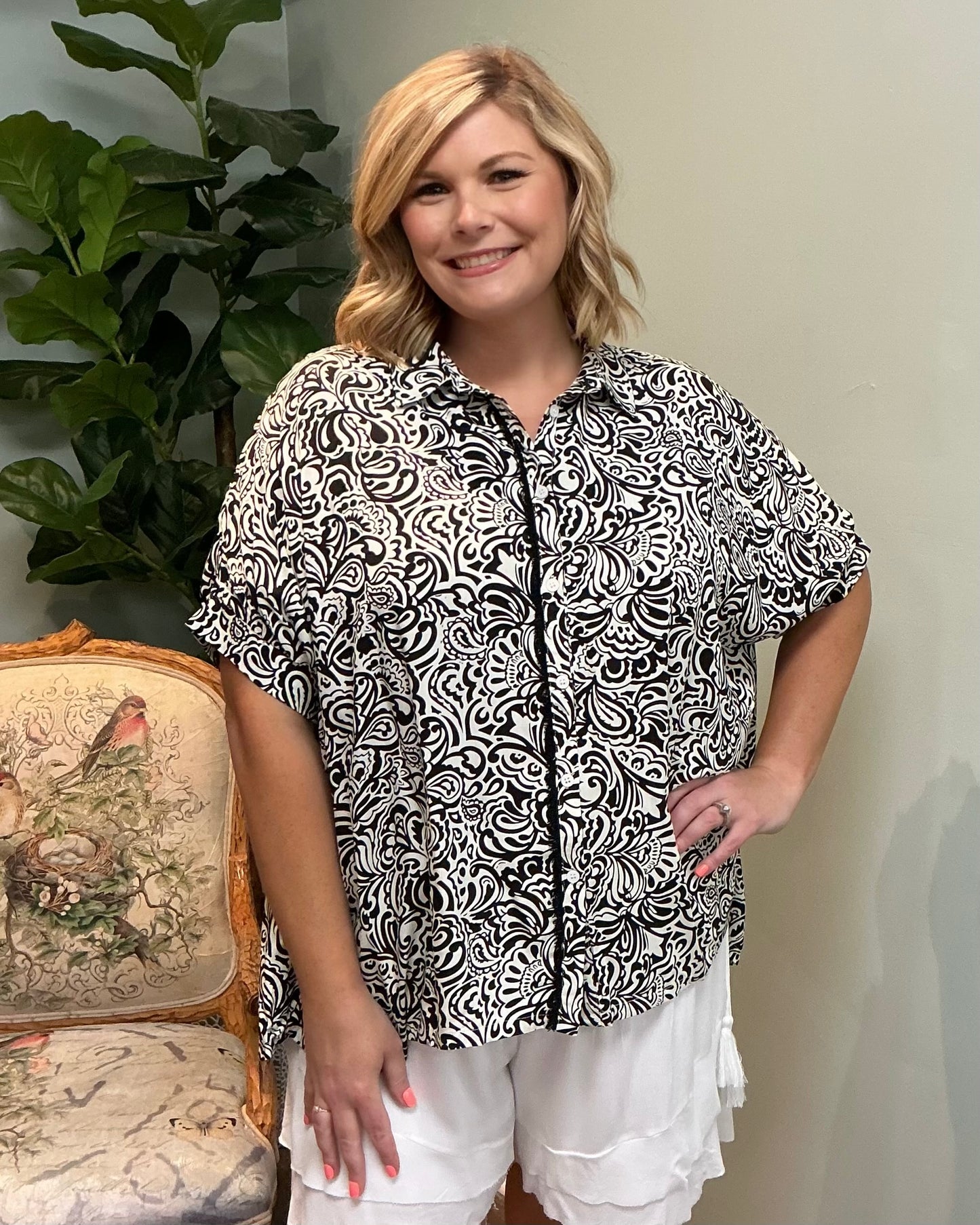 Black & White Print Dolman Top