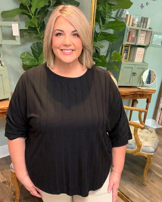 Ribbed Round Neck 3/4 Sleeves