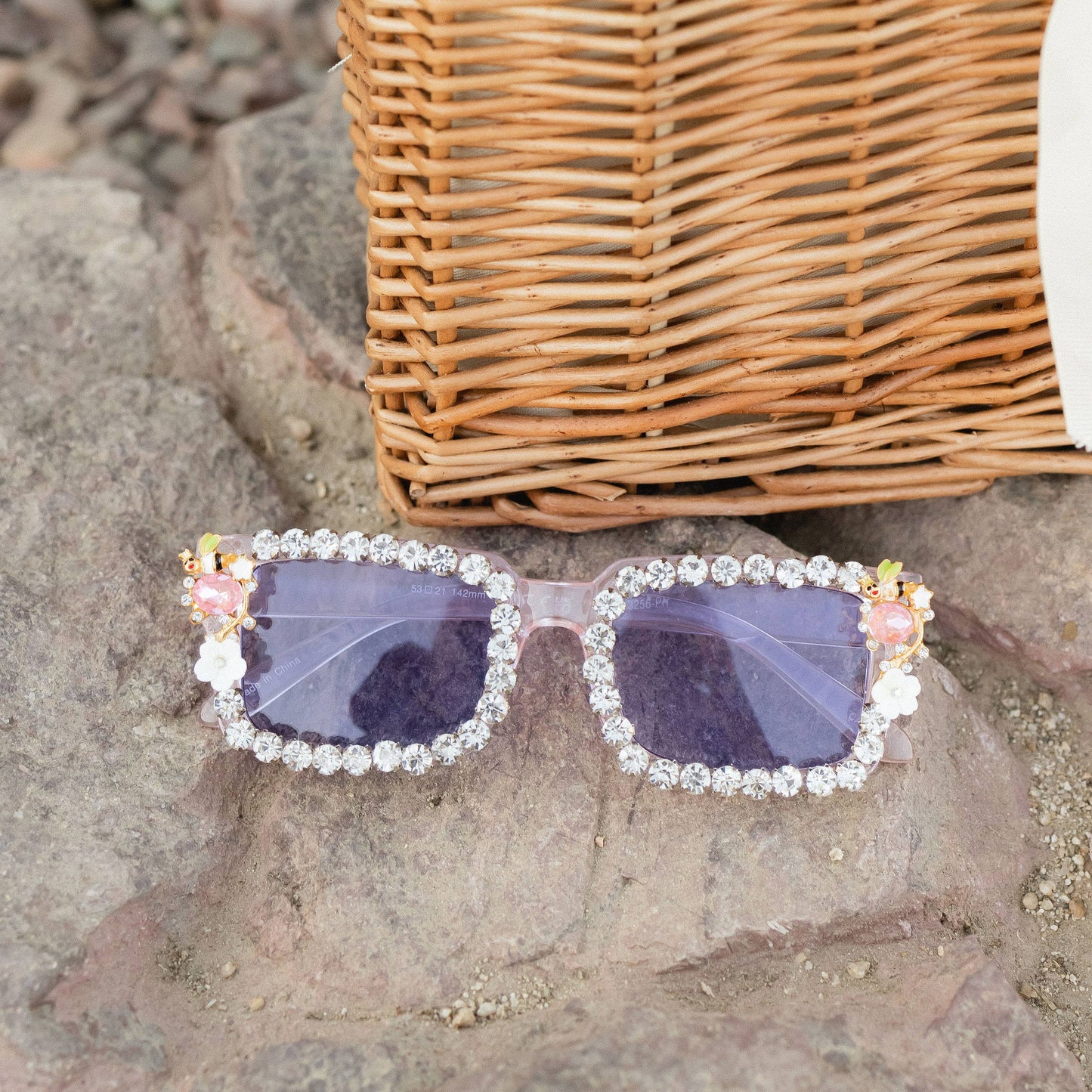 Rhinestone Square Sunglasses in Purple