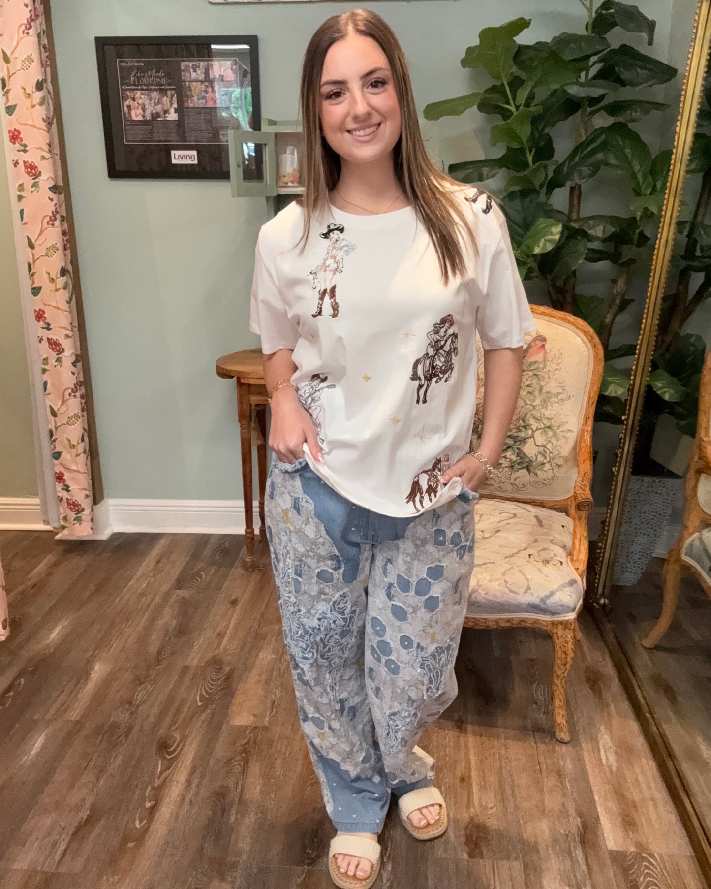Retro Flower Pants Blue