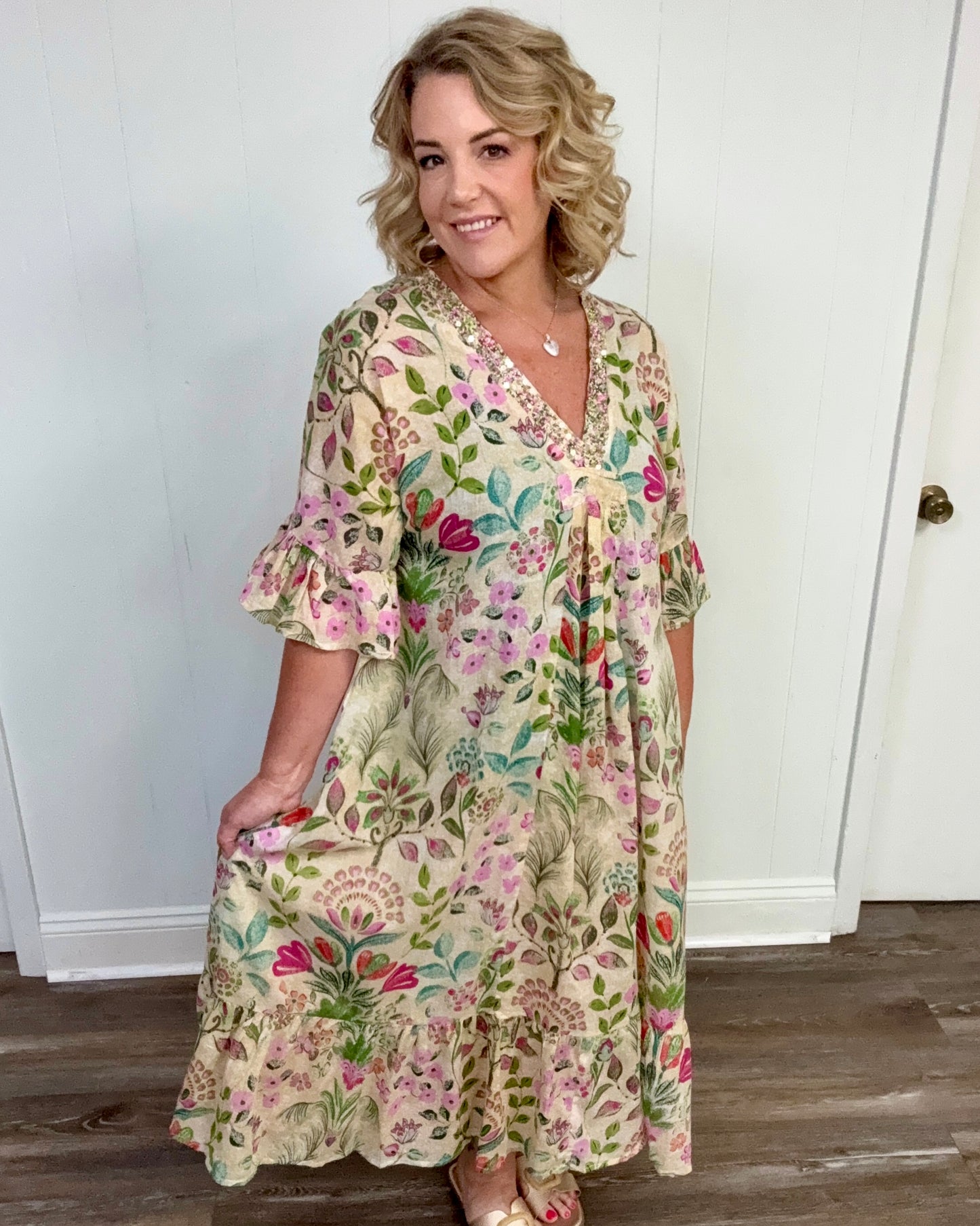 Vanilla Floral Print Maxi Dress