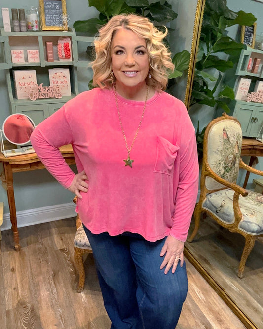 Washed Ribbed Dolman Sleeve Top