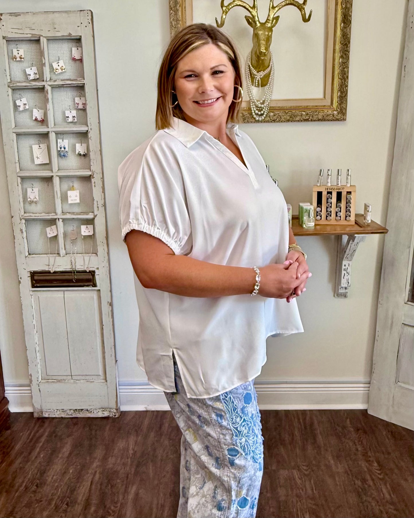 Ivory Flowy V-Neck