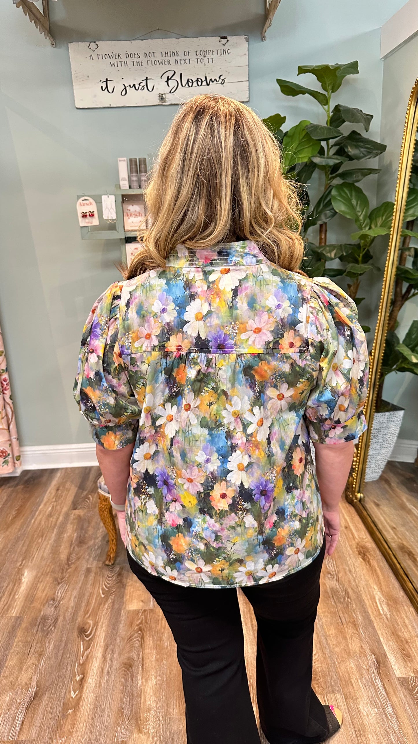 V-Neck Olive Floral Blouse