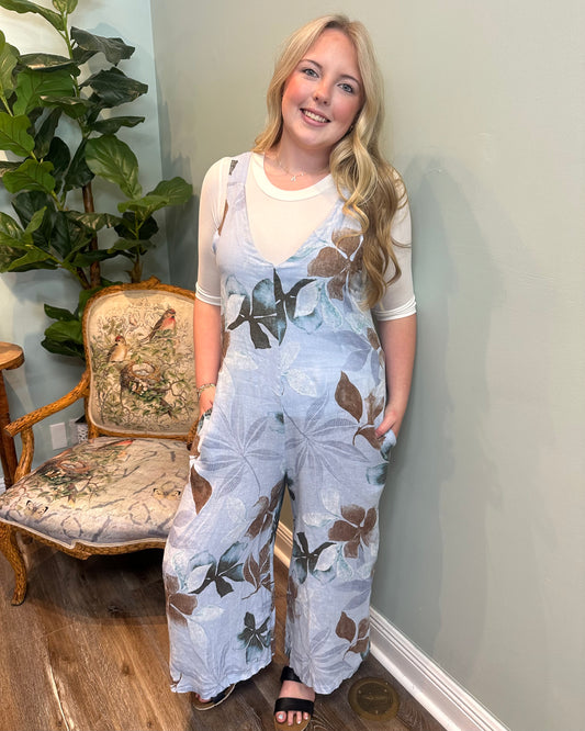 Floral Print Linen Romper