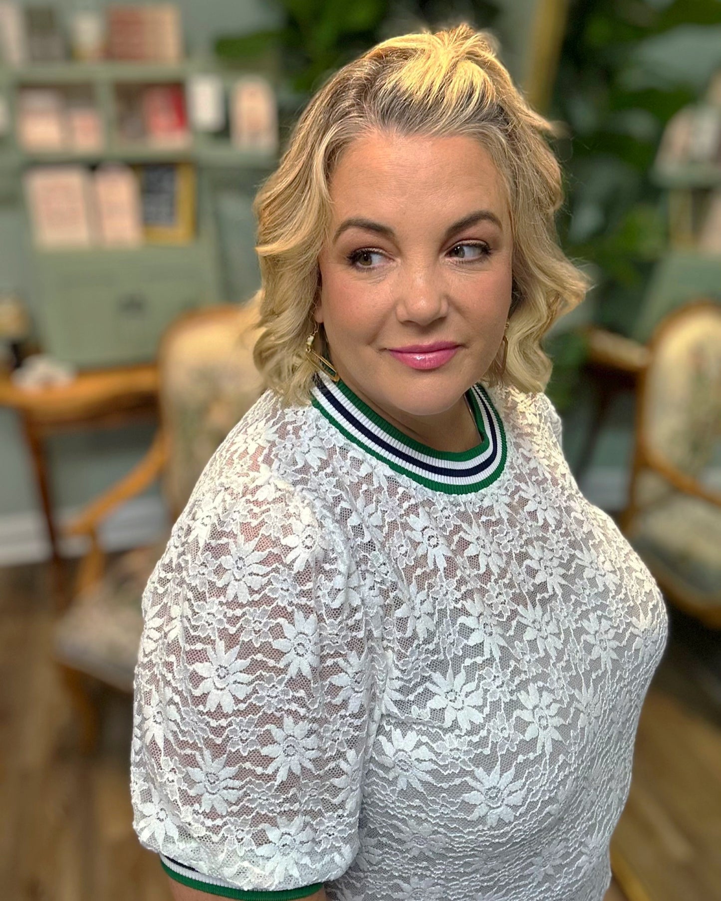 Stripe Trim Lace Top