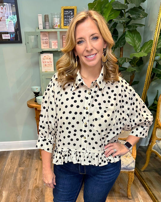 Polka Dot Print Peplum Top