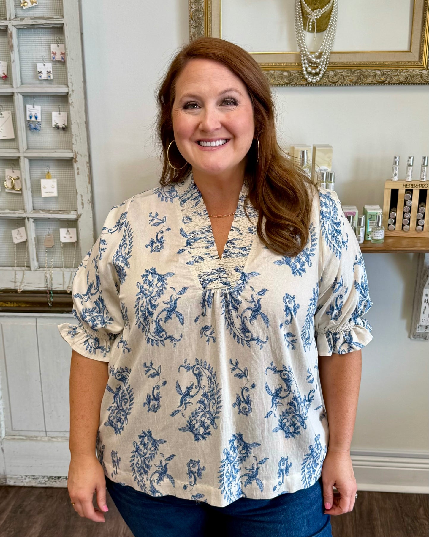 Paisley Print V-Neck Top
