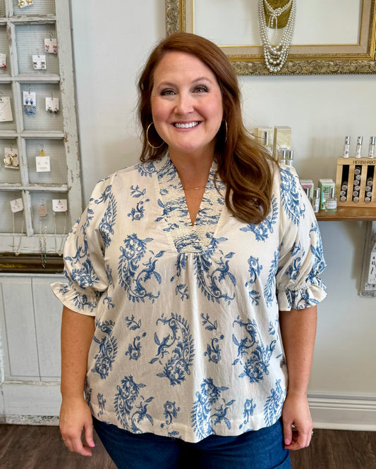 Paisley Print V-Neck Top