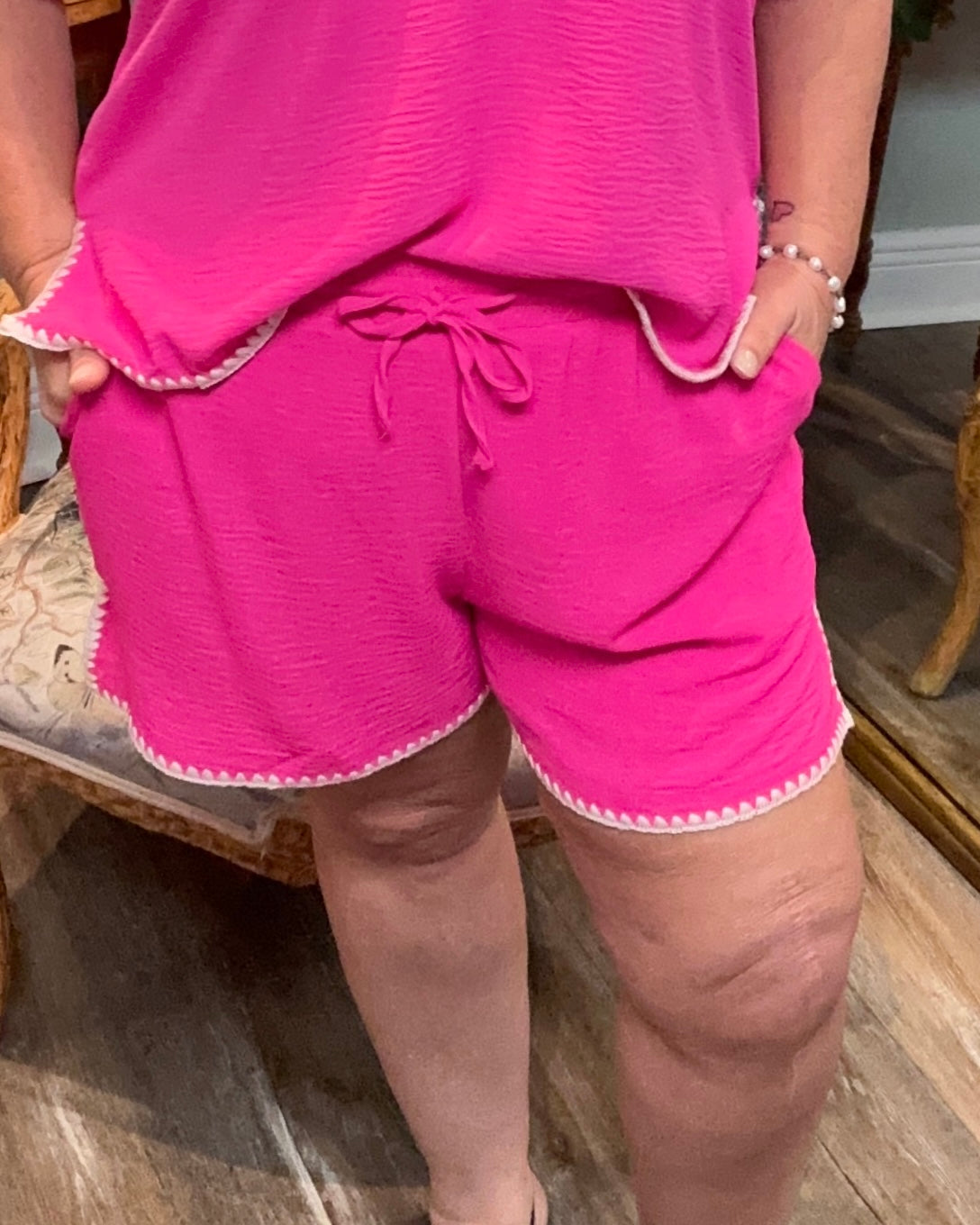 Hot Pink Dressy Short with Crochet Hem