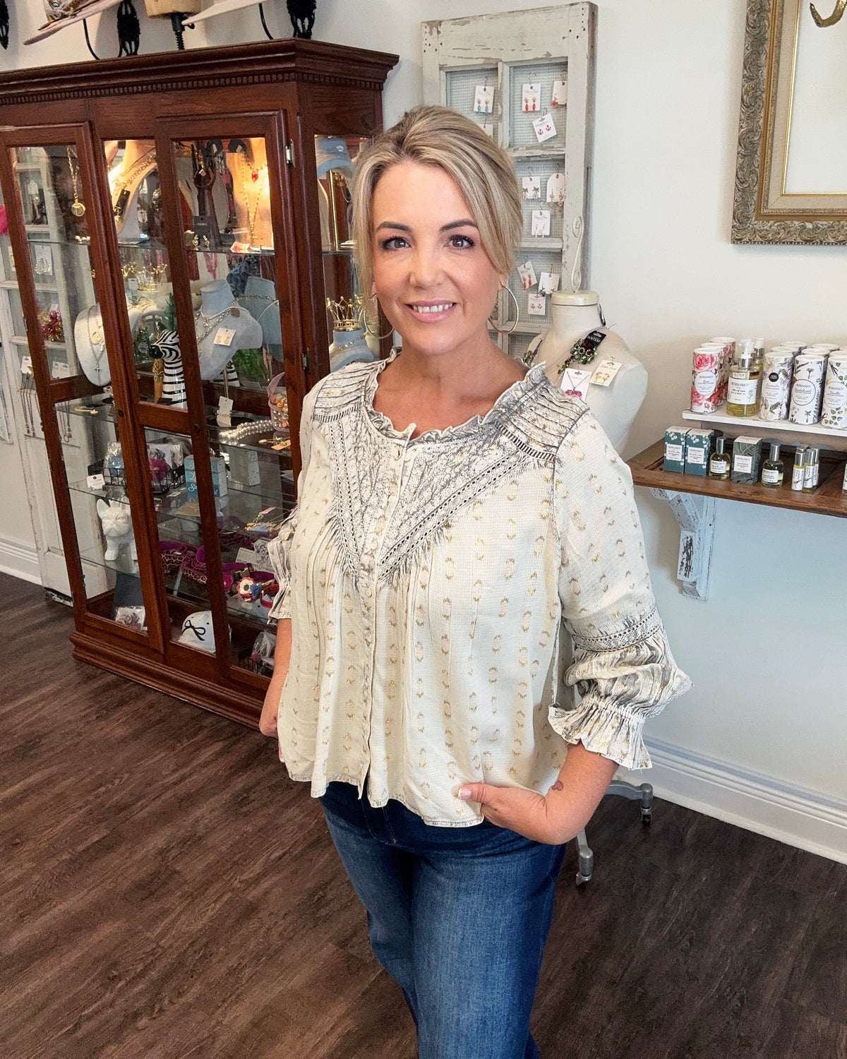Ivory Blouse with Gold Embellishments