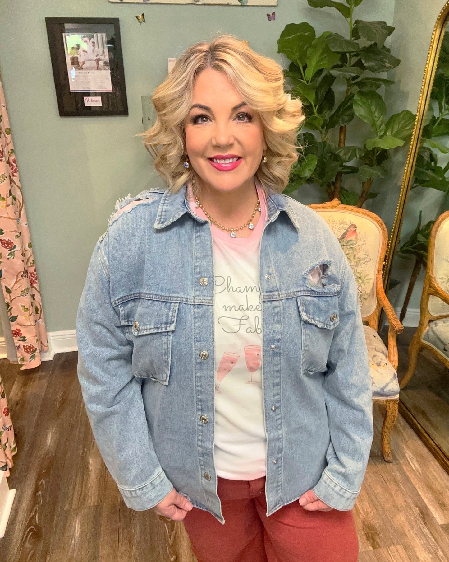 Distressed Denim Shacket