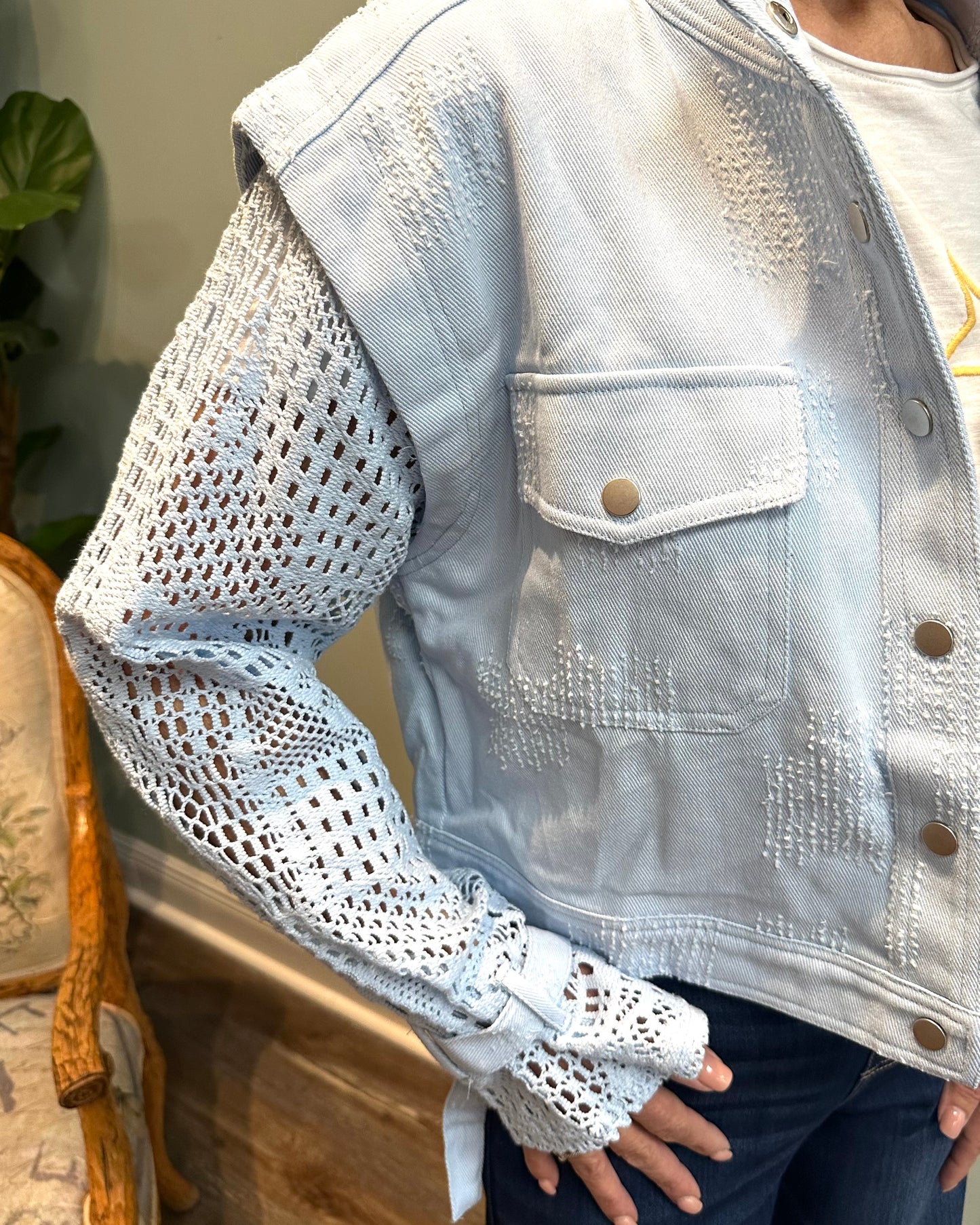 Blue Crochet Sleeve Utility Jacket