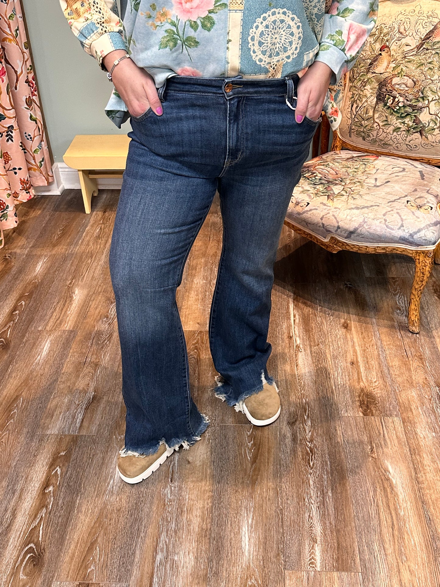 Mid Rise Flare Frayed Hem Jeans - Plus