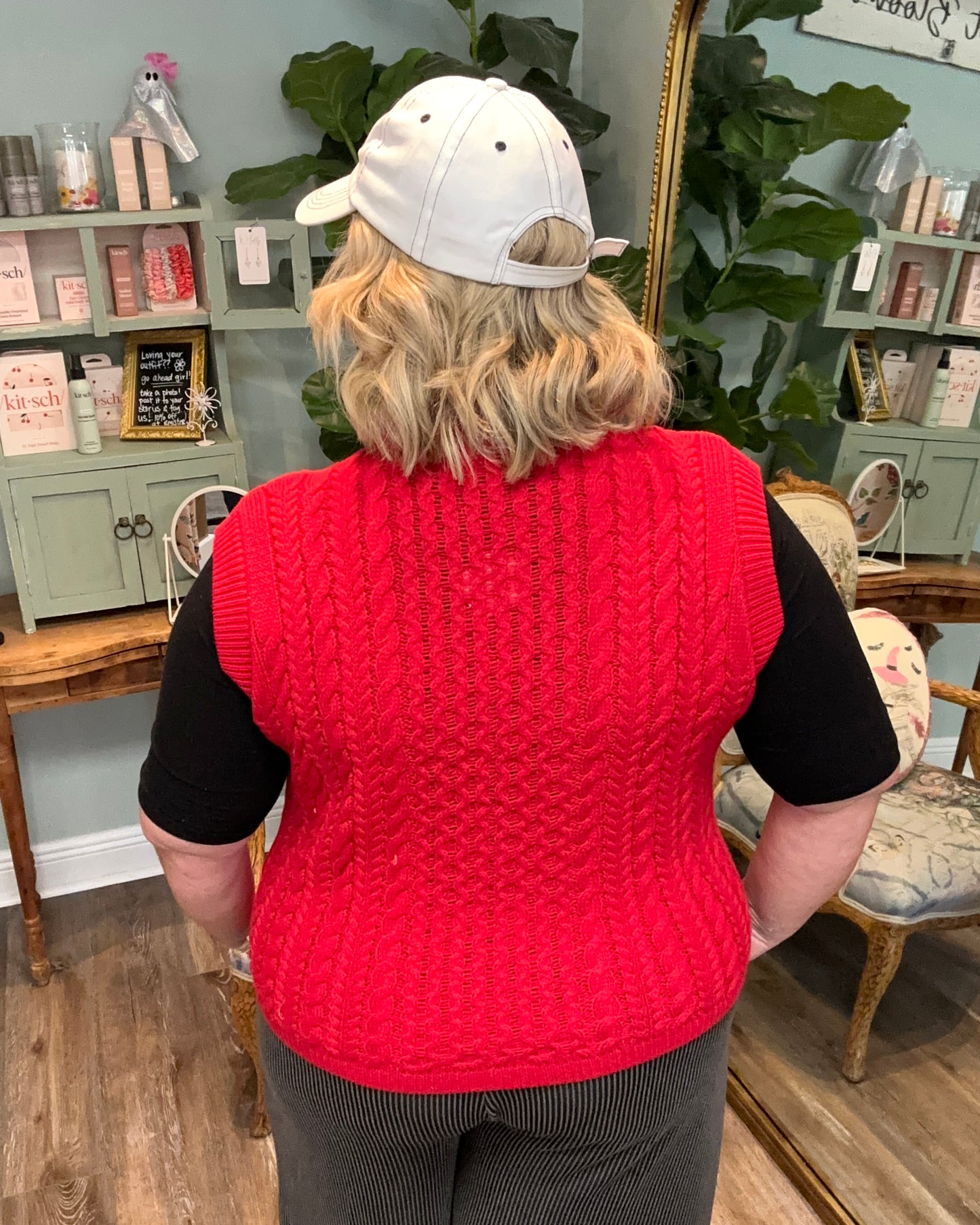 Red Open Front Knitted Vest