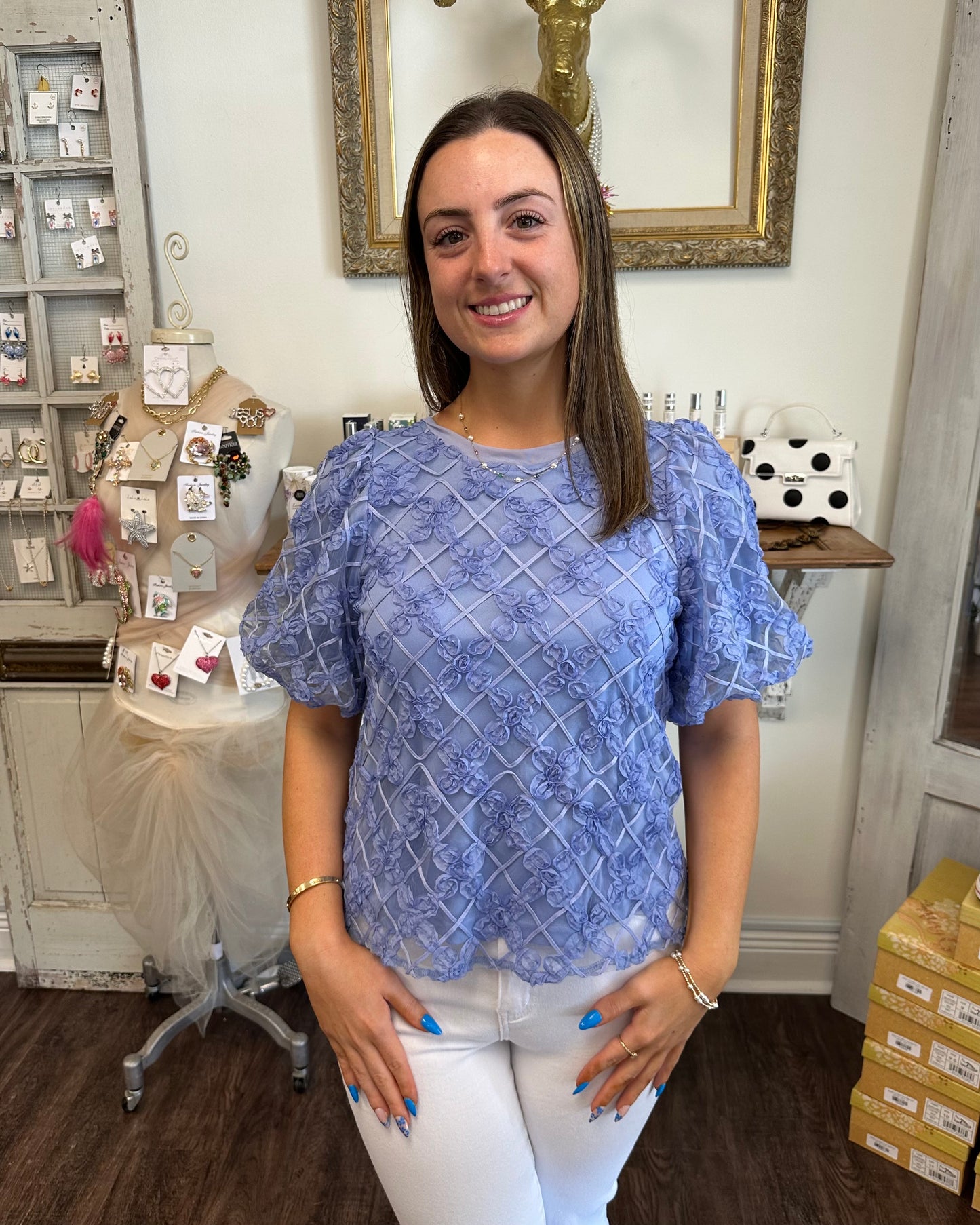 Floral Embellished Periwinkle Top