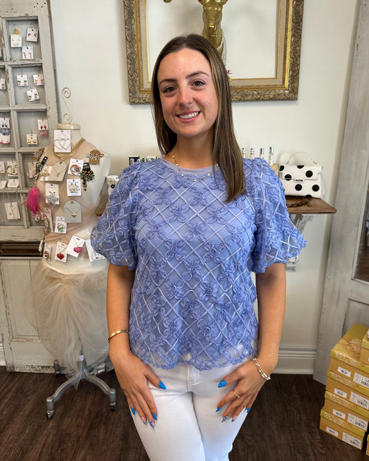 Floral Embellished Periwinkle Top