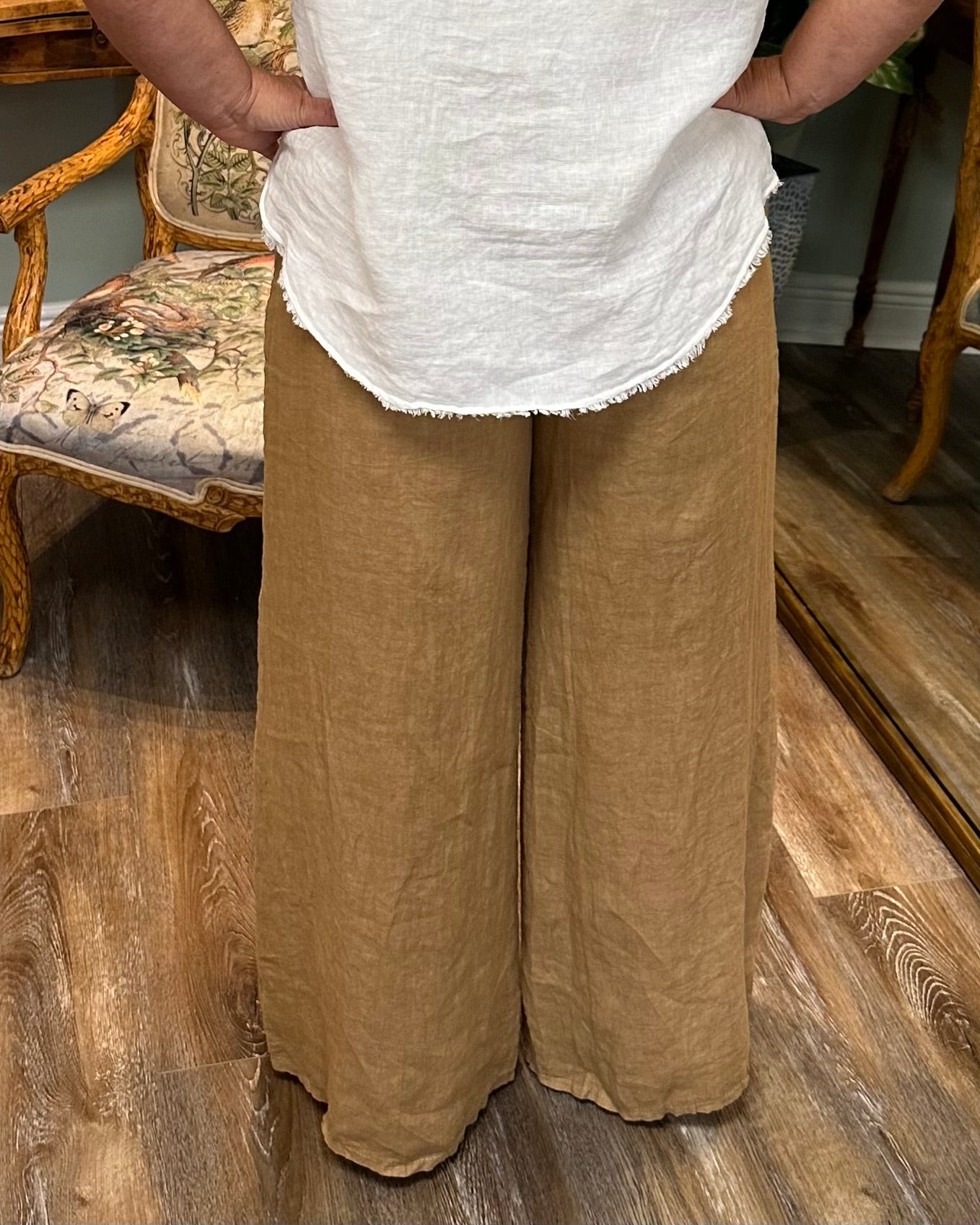 Camel Linen Pants with Buttons