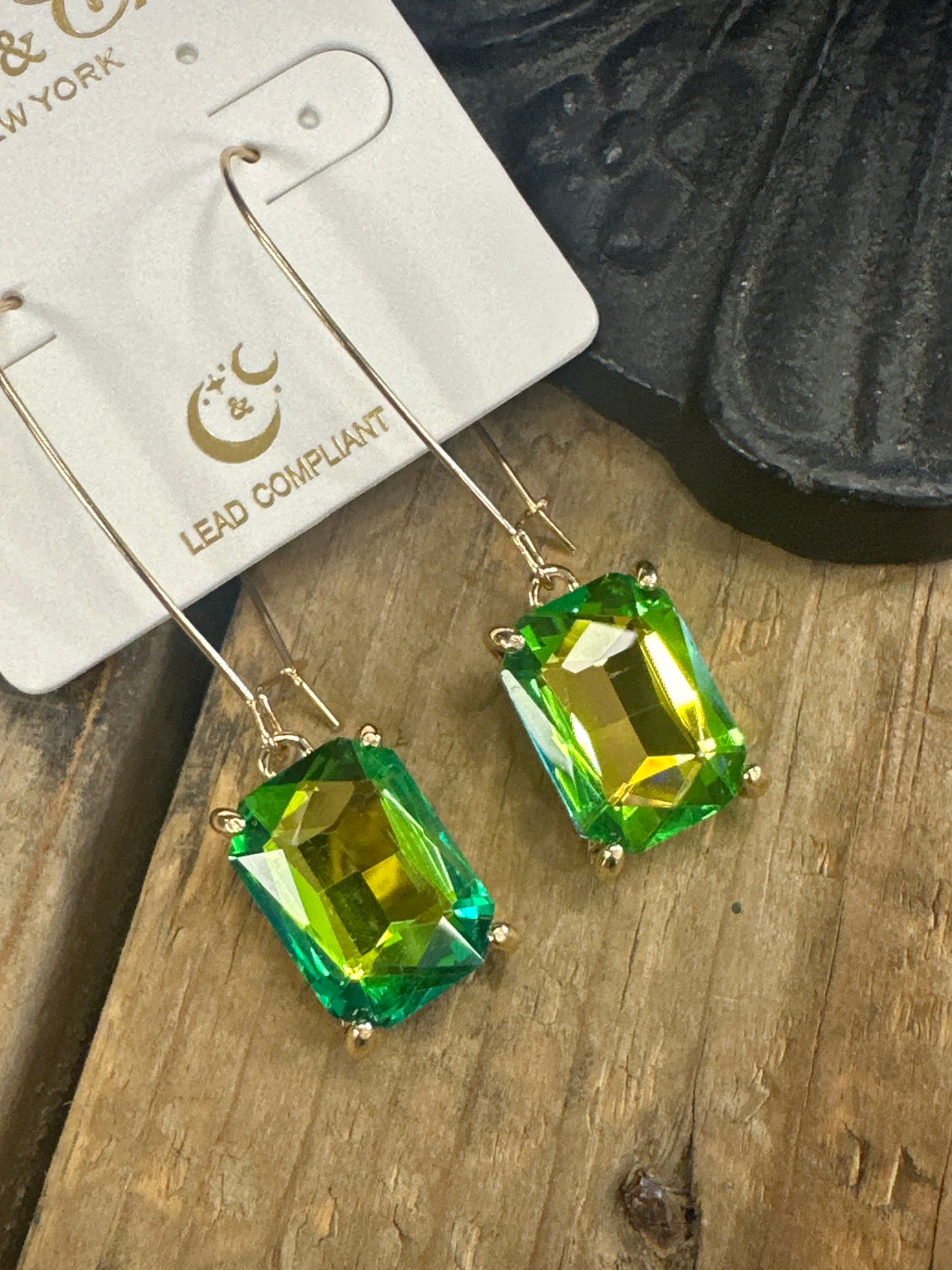 Emerald Cut Jeweled Drop Earrings