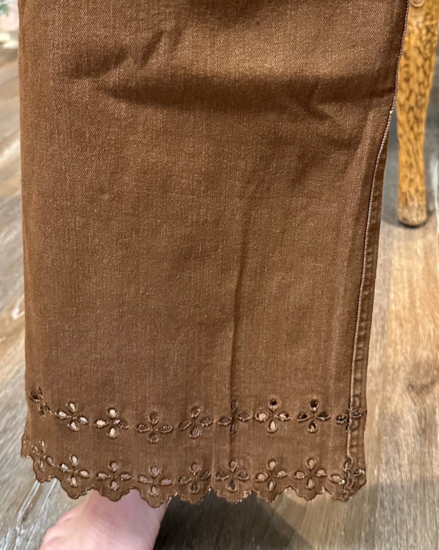 Brown Pant with Eyelet Hem