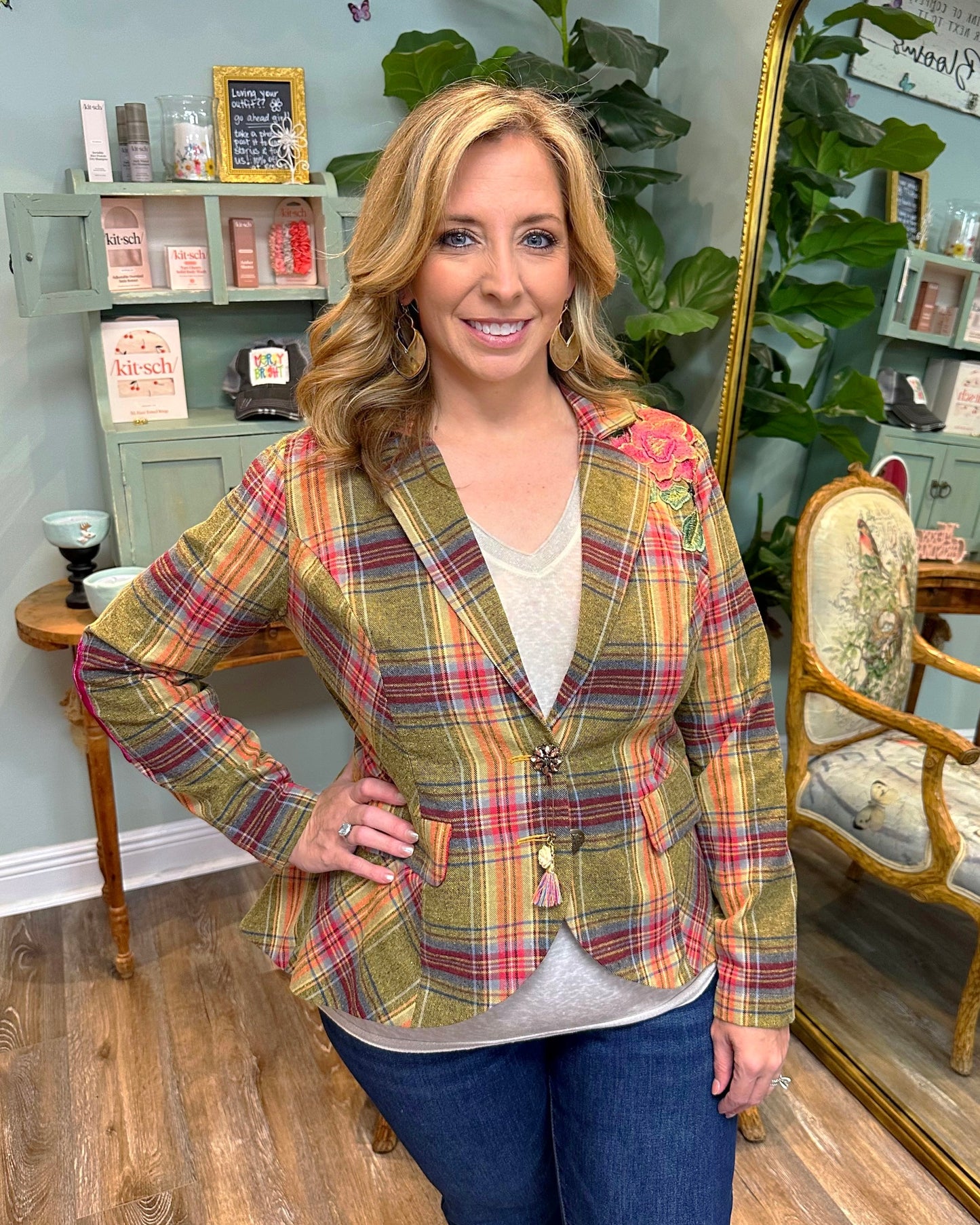 Olive Plaid Statement Blazer