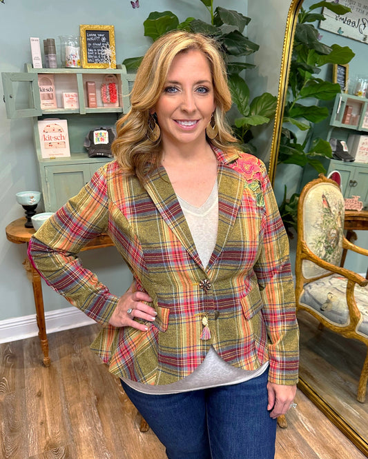 Olive Plaid Statement Blazer