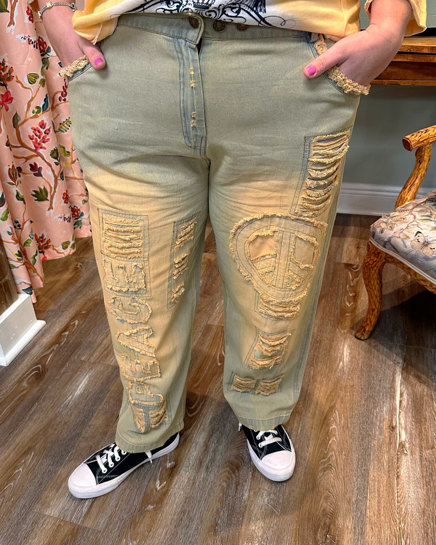 Distressed Denim with Peace and Love