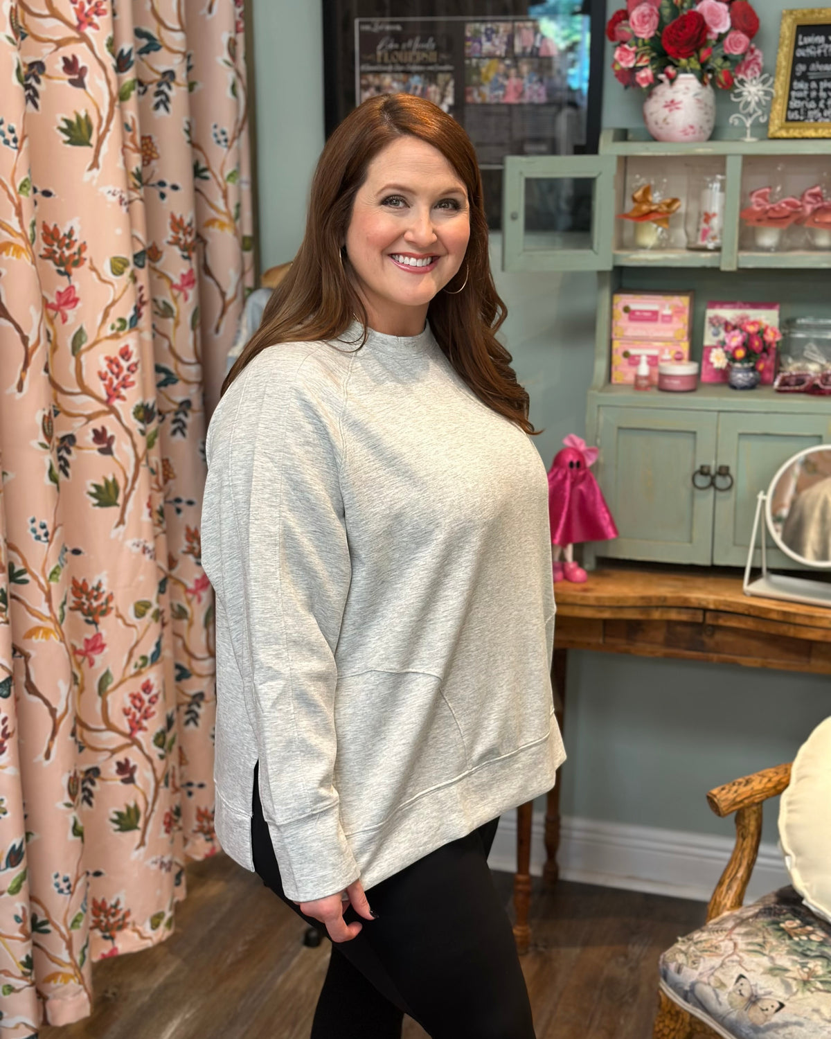 Round Neck Pullover with Side Slits