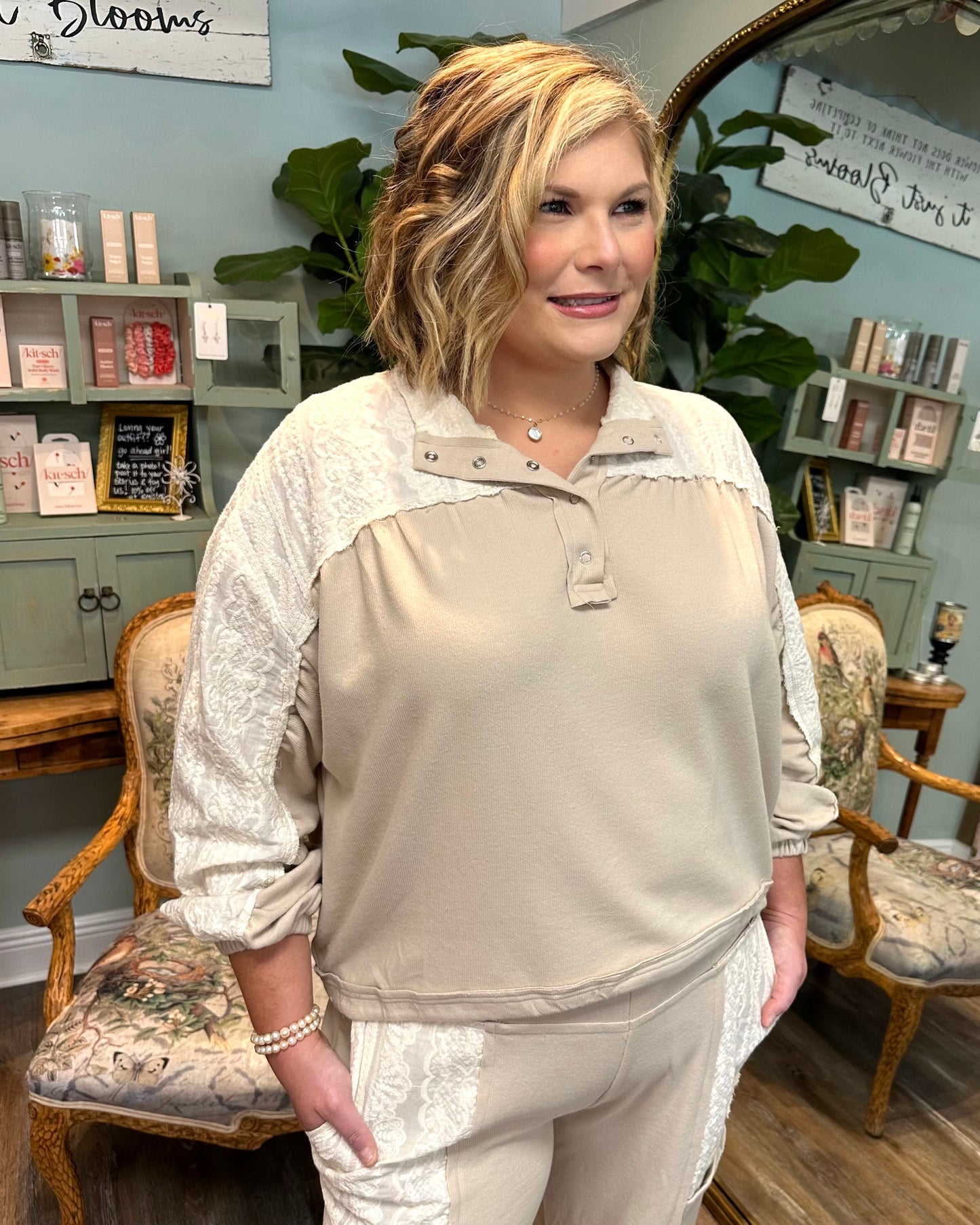 Almond and Lace Relaxed Fit Top